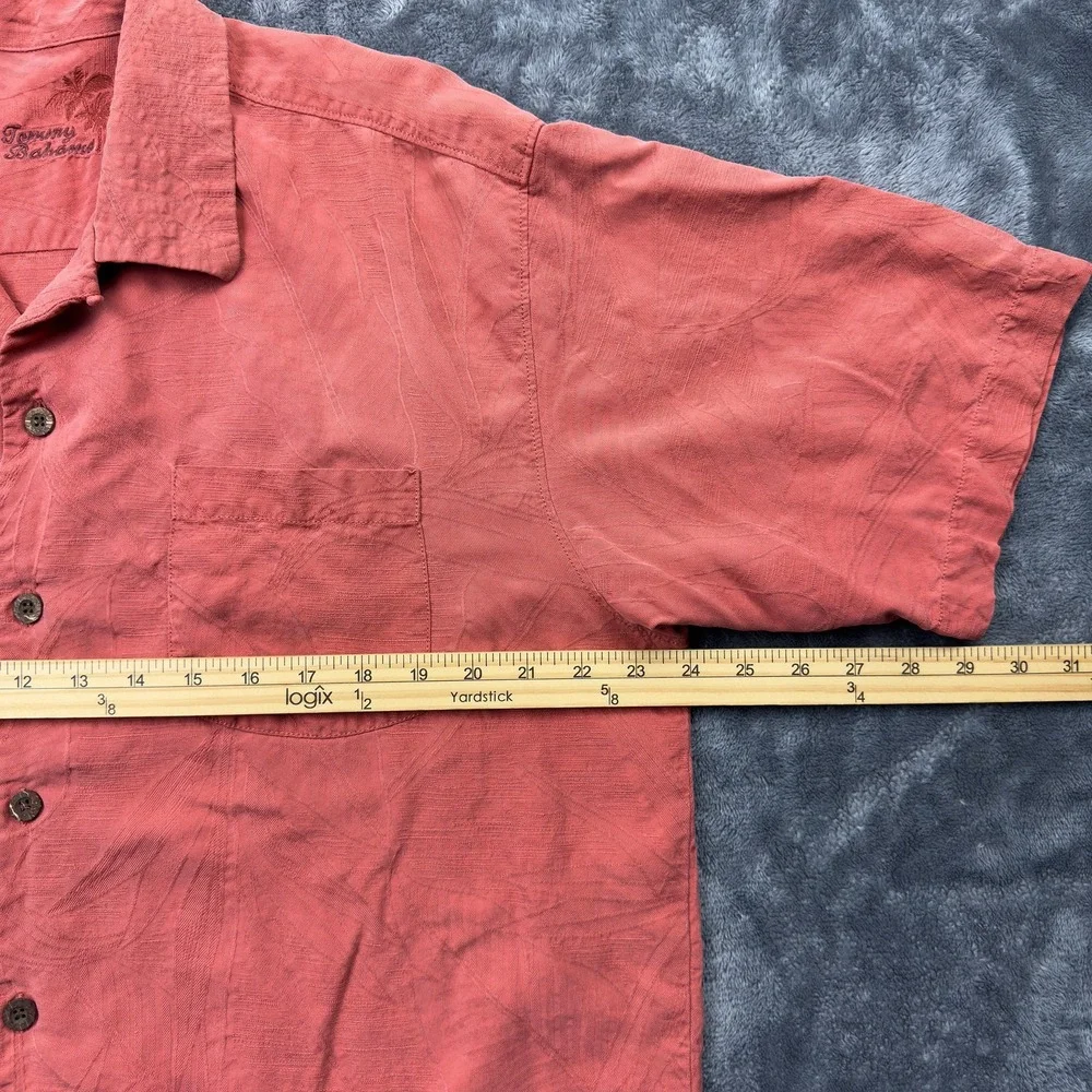 Tommy Bahama Shirt Mens Large Orange 100%‎ Silk Floral Leaf Pattern Button Up